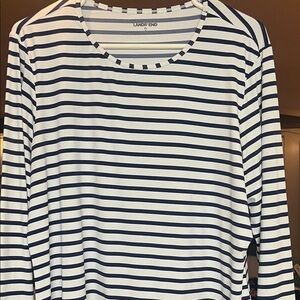 Lands' End Navy and White Striped Long-Sleeve Tee